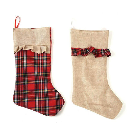 Christmas Burlap - Plaid Stockings with Ruffle (1ct) - Party Expo
