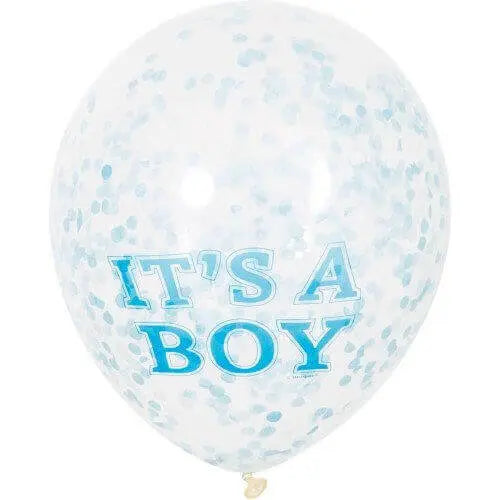 Clear 12" Boy Balloon W/Blue Confetti Party Expo  