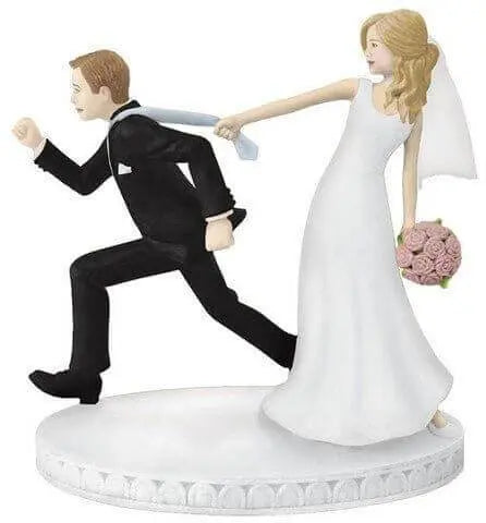 Comical Tie-Puller Wedding Cake Topper - Black & White - Party Expo