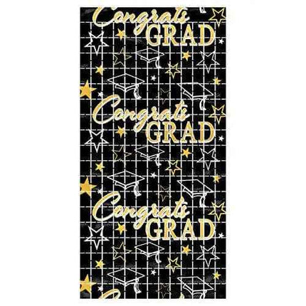 Congrats Grad Metallic Plastic Square Fringed Photo Backdrop Curtain (78"x38.25") Party Expo  