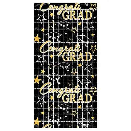 Congrats Grad Metallic Plastic Square Fringed Photo Backdrop Curtain (78"x38.25") Party Expo  
