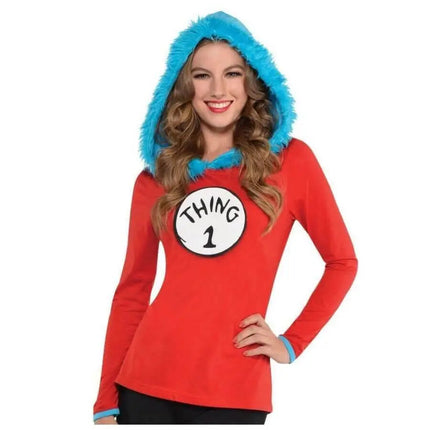 Dr. Seuss Thing 1& 2 Hooded Long Sleeve Top (Adult Small) - Party Expo