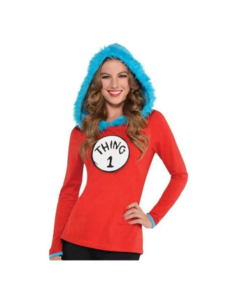 Dr. Seuss Thing 1& 2 Hooded Long Sleeve Top (Adult Small) - Party Expo