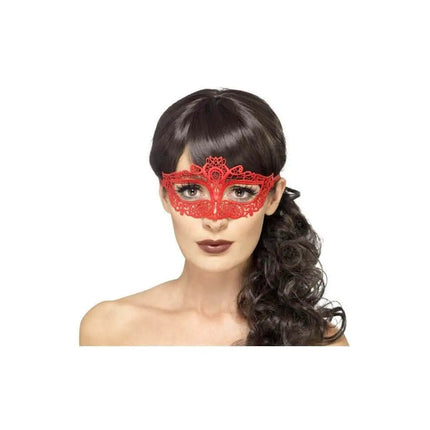 Embroidered Lace Filigree Eyemask Red - Party Expo