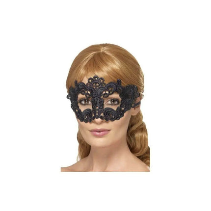 Embroidered Lace Filigree Floral Eyemask - Black - Party Expo