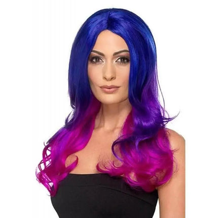 Fashion Ombre Wig Wavy, Long, Blue & Pink - Party Expo