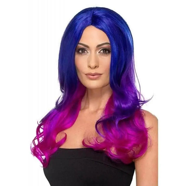 Fashion Ombre Wig Wavy, Long, Blue & Pink - Party Expo