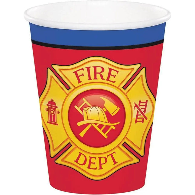 Flaming Fire Truck - 9oz Paper Cups (8ct) - Party Expo