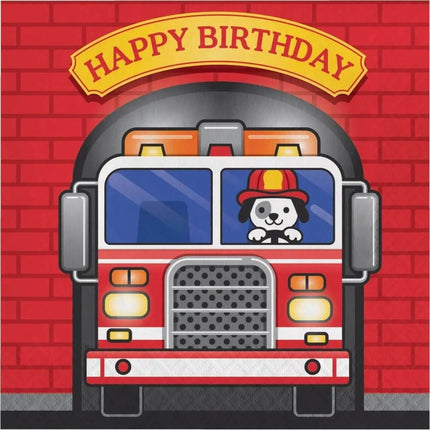 Flaming Fire Truck Happy Birthday Lunch Napkins - Party Expo