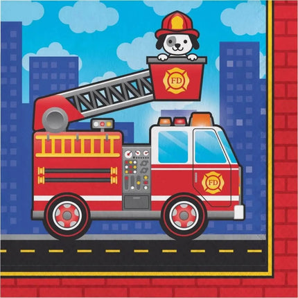 Flaming Fire Truck Lunch Napkins - Party Expo