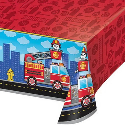 Flaming Fire Truck Plastic Table Cover - Party Expo