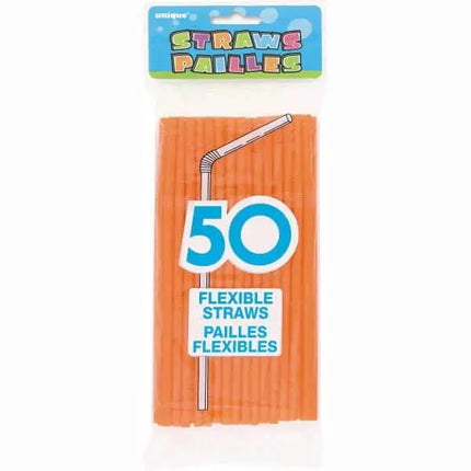 Flex Straws Pumpkin Orange 50ct - Party Expo