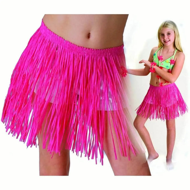 Girls Luau Tropical Paper Raffia Hula Skirt - Pink - Party Expo
