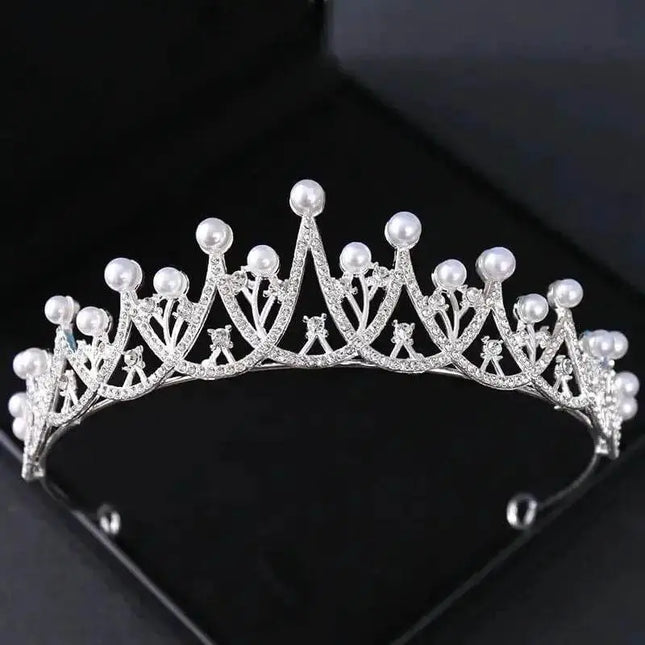 Gleaming Crystal Tiara with Pearls - Party Expo