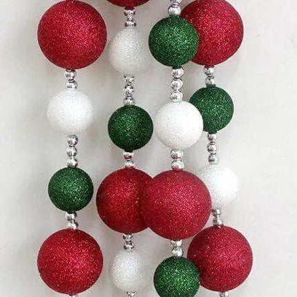 Glitter Ball Garland 6' Red Green, White Glitter Balls with Beads - Party Expo