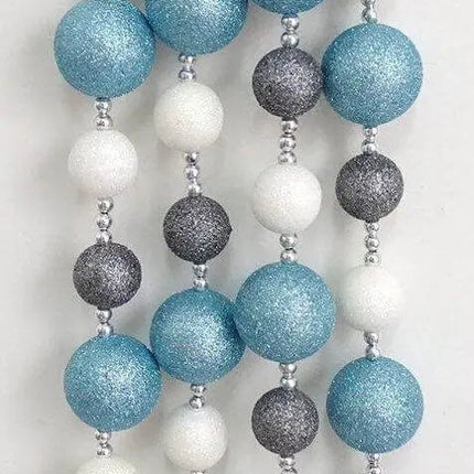 Glitter Ball Garland - Ice Blue, White, & Gray with Silver Beads - Party Expo