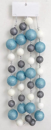 Glitter Ball Garland - Ice Blue, White, & Gray with Silver Beads - Party Expo