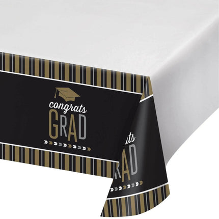 Glitz Graduation Plastic Tablecloth - Silver & Gold - Party Expo