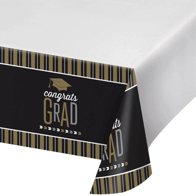 Glitz Graduation Plastic Tablecloth - Silver & Gold - Party Expo