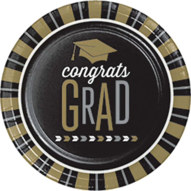 Glitzy Graduation - 7" Lunch Plates - Black & Yellow Party Expo  