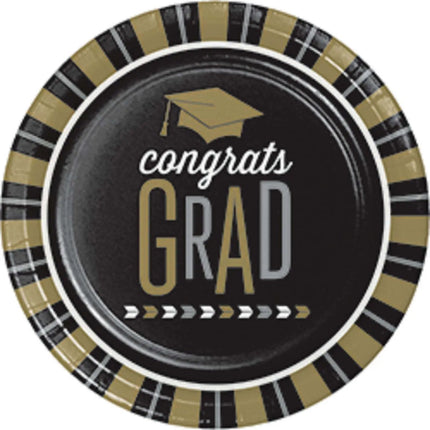 Glitzy Graduation - 9" Dinner Plates - Black & Yellow Party Expo  