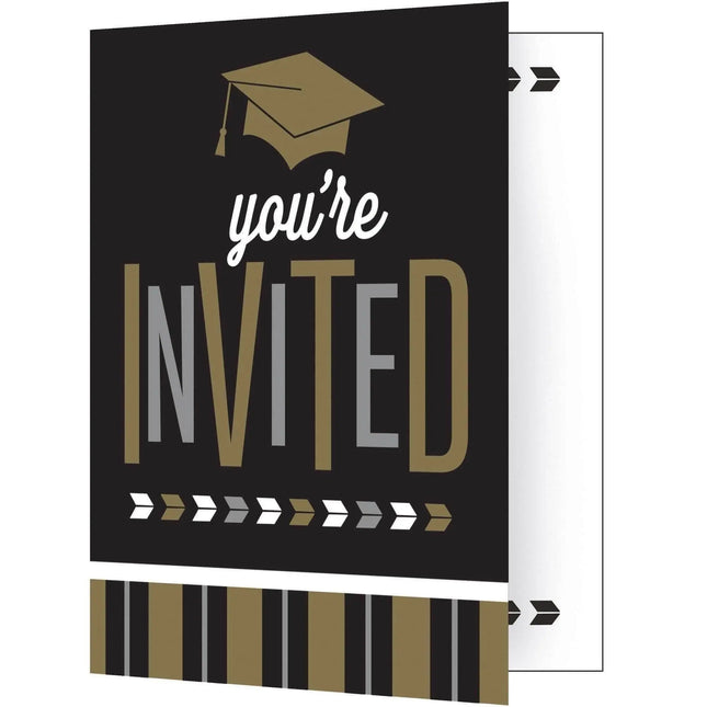 Glitzy Graduation Invitation Cards - Black & Brown - Party Expo