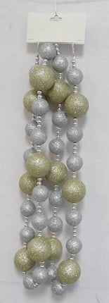 Gllitter Ball Garland 6' Champagne Silver Glitter Balls w/ Silver Beads - Party Expo