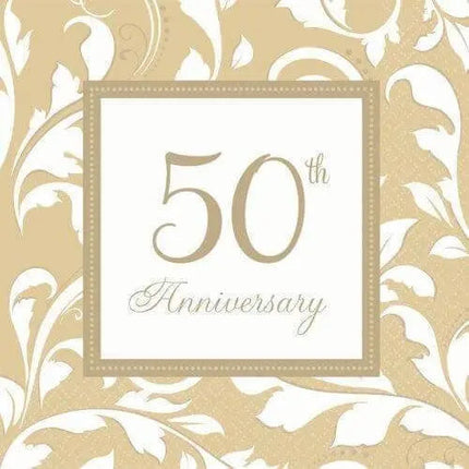 Gold Elegant Scroll 50th Anniversary Lunch Napkins (16ct) - Party Expo
