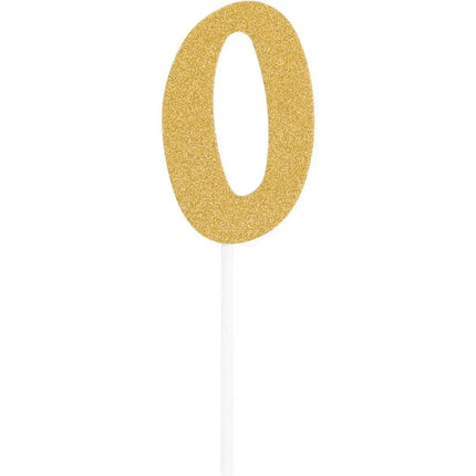 Gold Glitter Number '0' Cake Topper - Party Expo