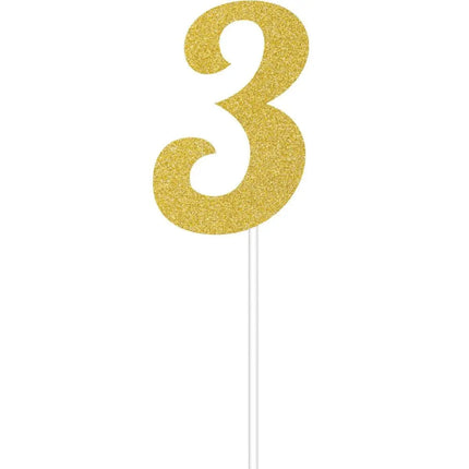 Gold Glitter Number '3' Cake Topper - Party Expo