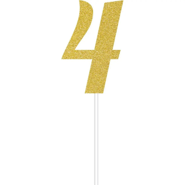 Gold Glitter Number '4' Cake Topper - Party Expo