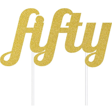 Gold Glitter 'Fifty' Cake Topper - Party Expo