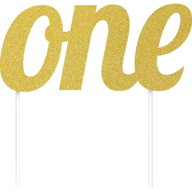 Gold Glitter 'One' Cake Topper - Party Expo
