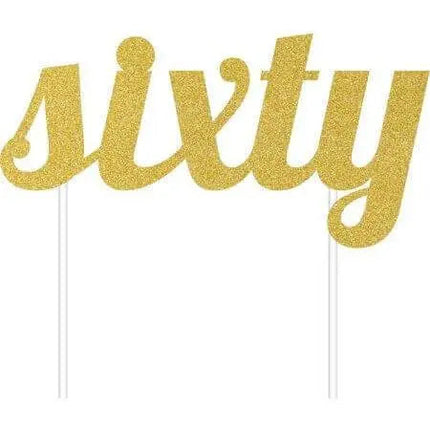 Gold Glitter 'Sixty' Cake Topper - Party Expo