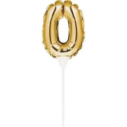 Gold Number '0' Self-Inflating Balloon Cake Topper - Party Expo