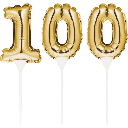 Gold Number '100' Self-Inflating Balloon Cake Topper - Party Expo