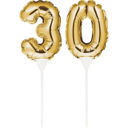 Gold Number '30' Self-Inflating Balloon Cake Topper - Party Expo