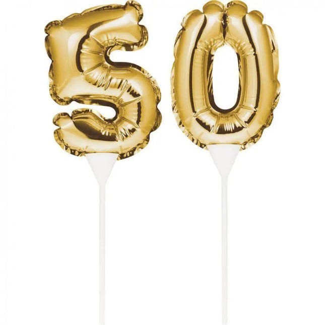 Gold Number '50' Self-Inflating Balloon Cake Topper - Party Expo