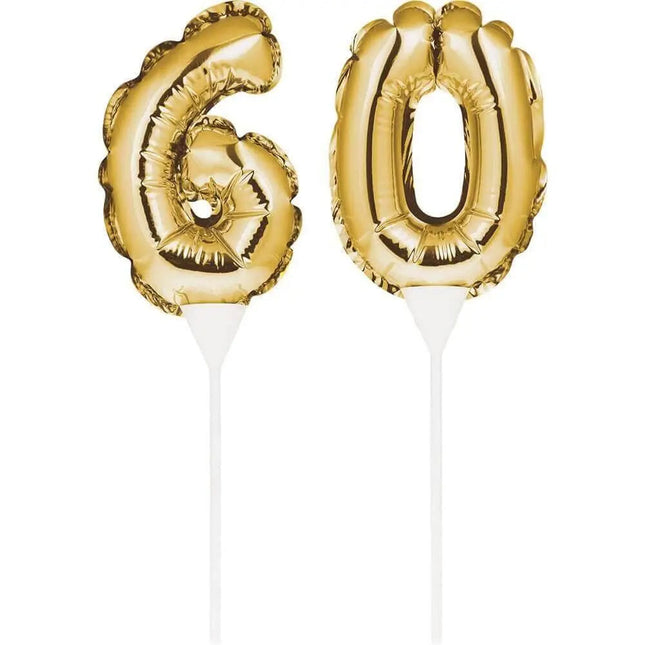 Gold Number '60' Self-Inflating Balloon Cake Topper - Party Expo