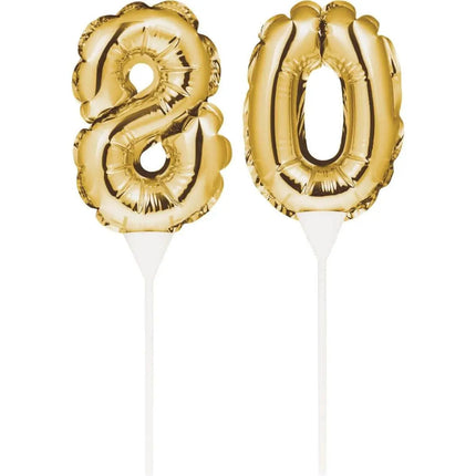 Gold Number '80' Self-Inflating Balloon Cake Topper - Party Expo