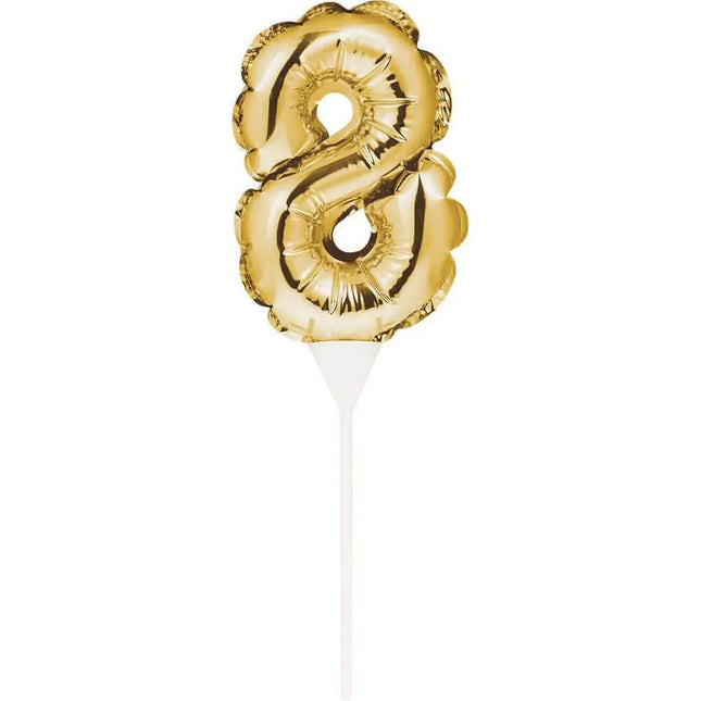 Gold Number '8' Self-Inflating Balloon Cake Topper - Party Expo