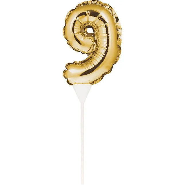 Gold Number '9' Self-Inflating Balloon Cake Topper - Party Expo
