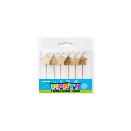 Gold Star Pick Birthday Candles (6ct) - Party Expo