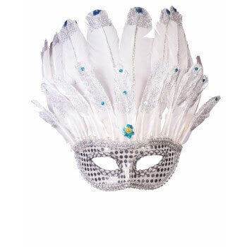 Half Mask with Feathers & Glitter - Party Expo