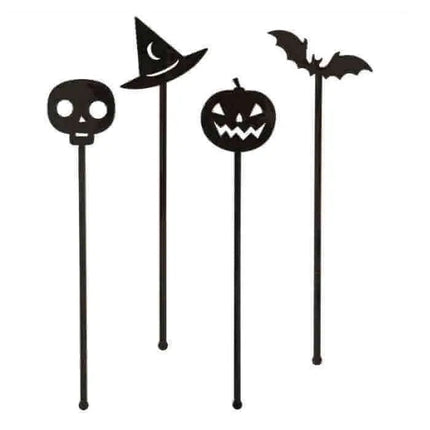 Halloween Black Plastic Cocktail Stirrers (8 Count) - Party Expo