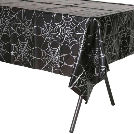 Halloween Silver Web Plastic Tablecover - 54" x 108" Party Expo  