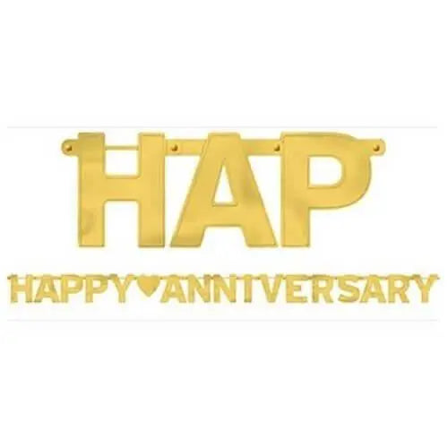 Happy Anniversary Gold Foil Letter Banner - Party Expo