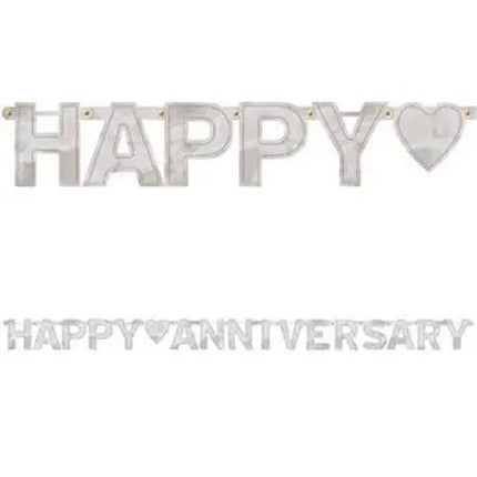 Happy Anniversary Silver Foil Letter Banner - Party Expo
