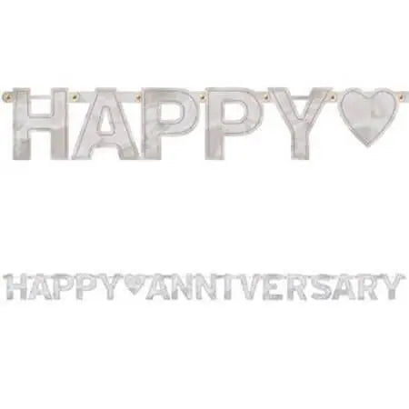 Happy Anniversary Silver Foil Letter Banner - Party Expo
