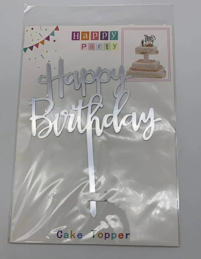 Happy Birthday Cake Topper - Silver - Party Expo